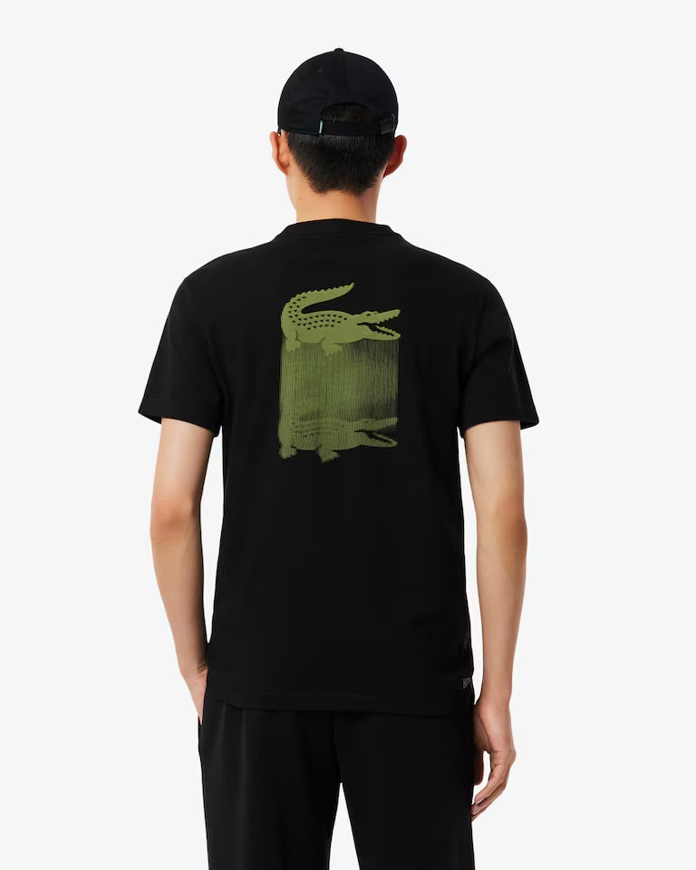 LACOSTE T-Shirt Con Stampa Coccodrillo Dietro Nera