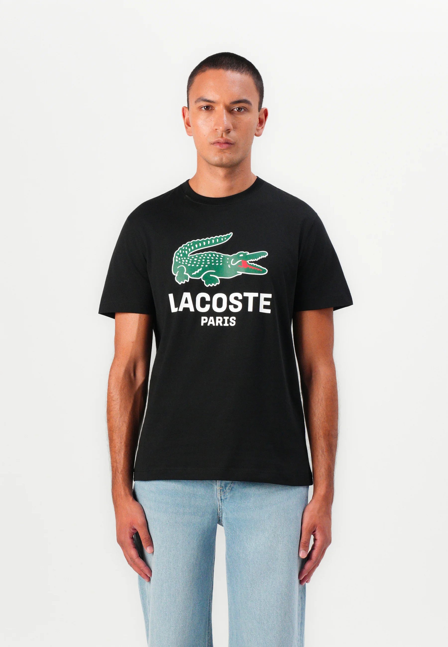 LACOSTE T-Shirt Stampa Coccodrillo Nera