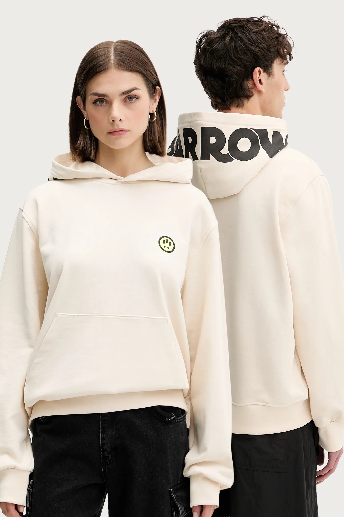 BARROW Felpa con cappuccio Con Logo Avanti e Stampa Cappuccio Beige