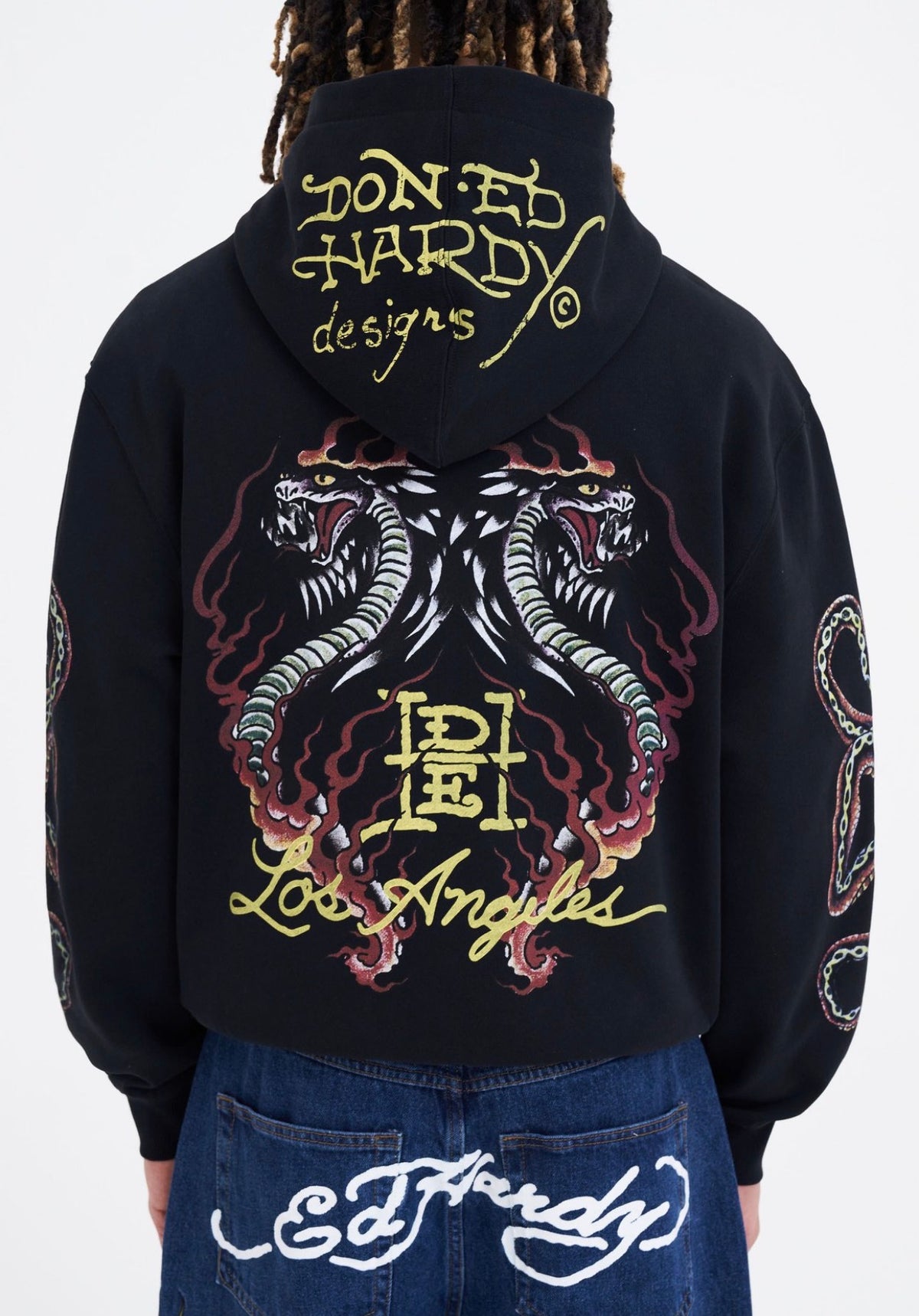 EH HARDY Felpa Con Cappuccio e Zip Con Stampe Multicolor Nera