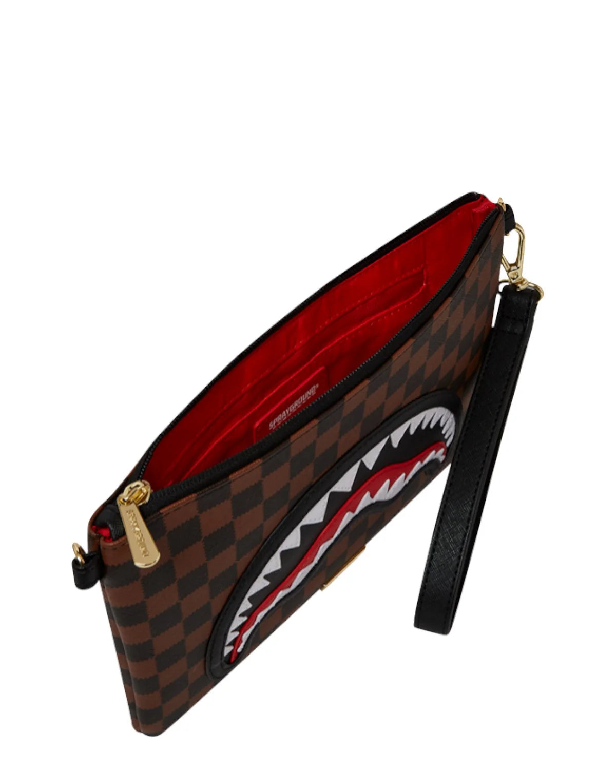 SPRAYGROUND Pochette In Pelle Sawtooth Sharks In Paris Crossover Clutch Marrone