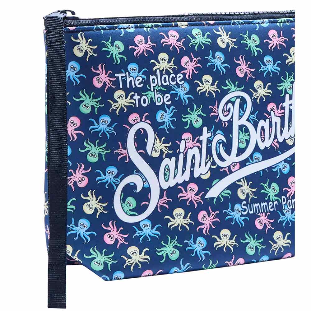 SAINT BARTH Pochette Aline In Scuba Cow West Grafica Octopus Blu