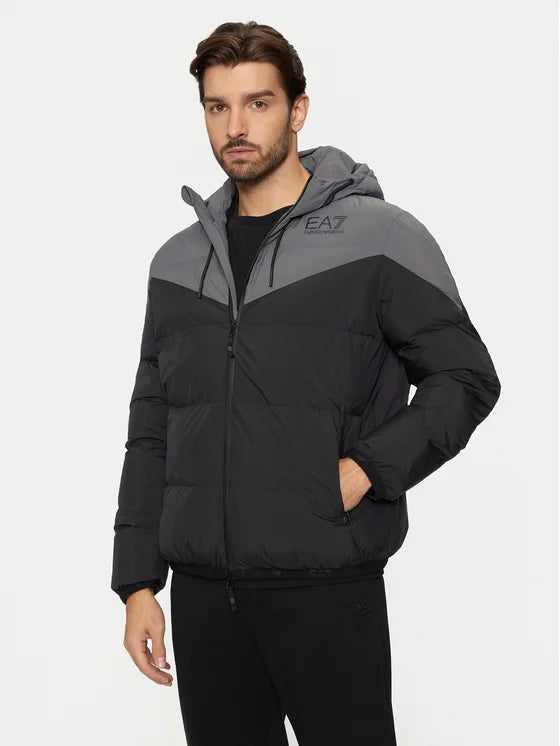 ARMANI GIUBBOTTO PIUMINO EA7 CON CAPPUCCIO GRIGIO/NERO 6DPB30 PNDOZ 1200