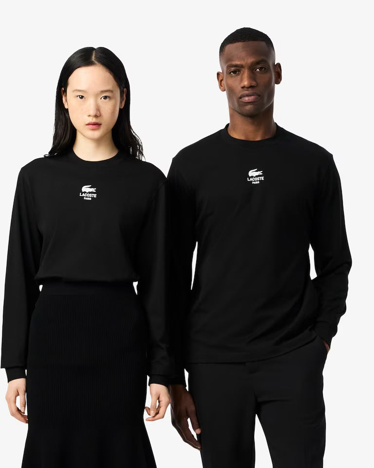 LACOSTE T-Shirt manica lunga Scritta Lacoste Paris Nera