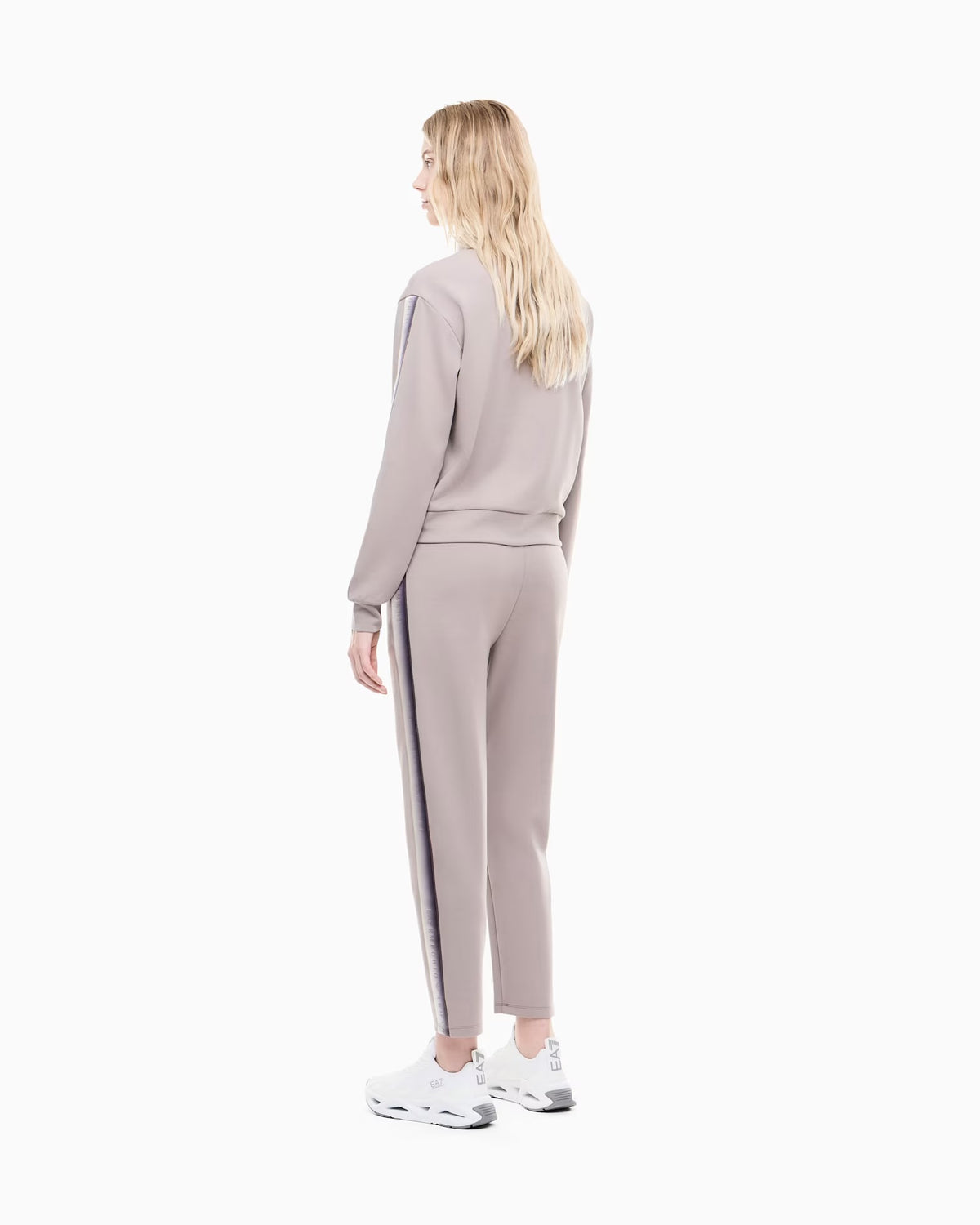 EMPORIO ARMANI Tuta Completa Con Zip Senza Cappuccio Con Bande Laterali Donna Grigio Chiaro/Nero