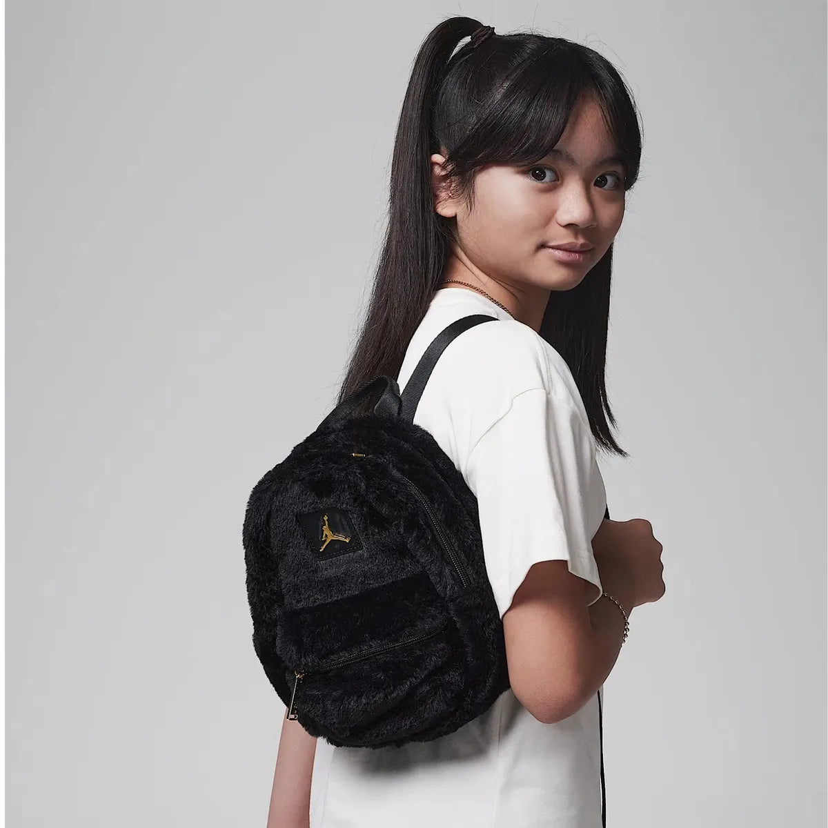 JORDAN Zaino MiniBackpack Con Pelliccia Nero
