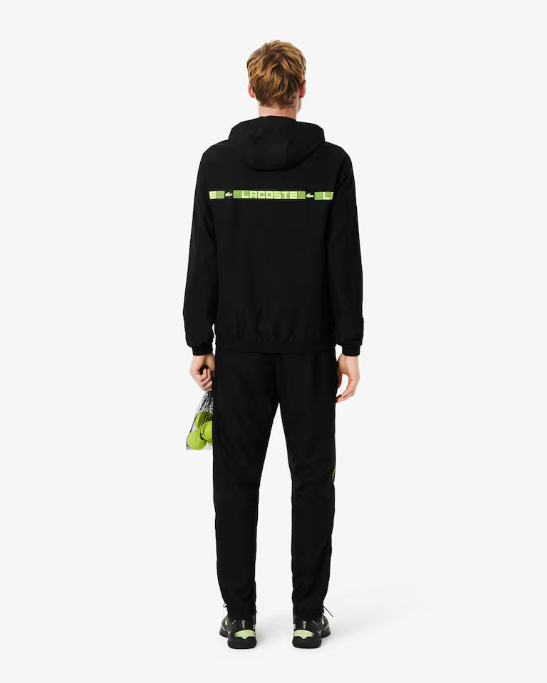 LACOSTE Tuta Leggera In Microfibra Con Bande Centrali Fluo e Logo Nera/Fluo