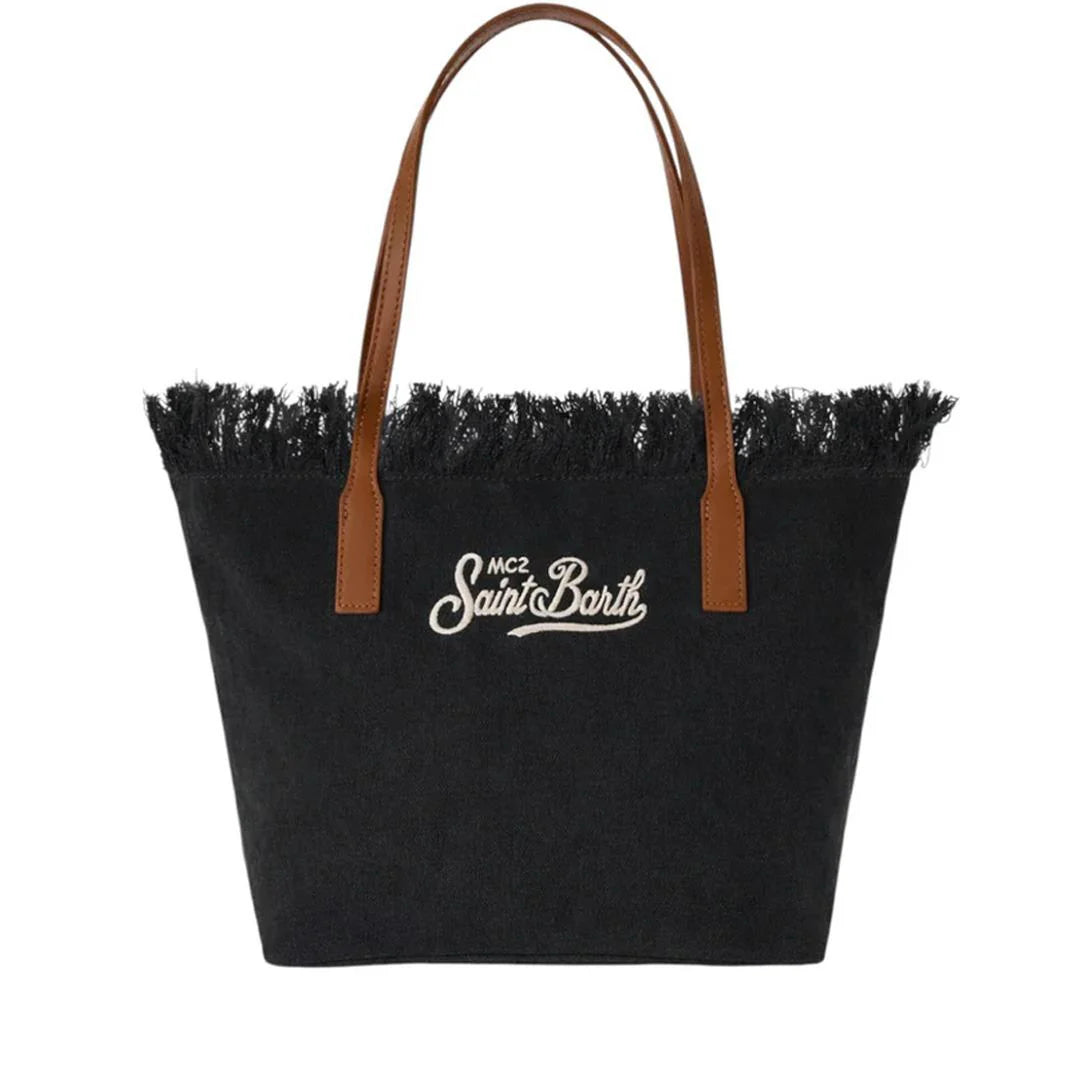 Saint Barth Saint Barth Borsa City Regular IN Canvas Nera Con Frange - Borsa - Tommaseo Clothing