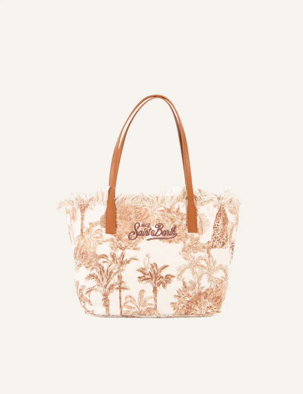 Saint Barth Saint Barth Borsa City Bag Mid IN Canvas Jungle Oceania Con Frange Beige - Borsa - Tommaseo Clothing