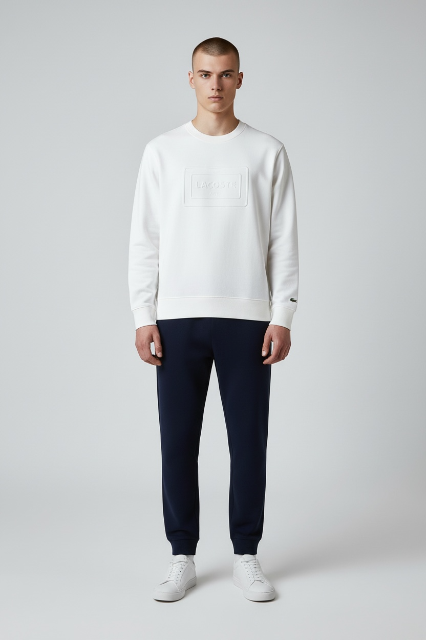 LACOSTE Tuta Completa In Cotone Con Logo in Rilievo Grigio Bianco/Blu