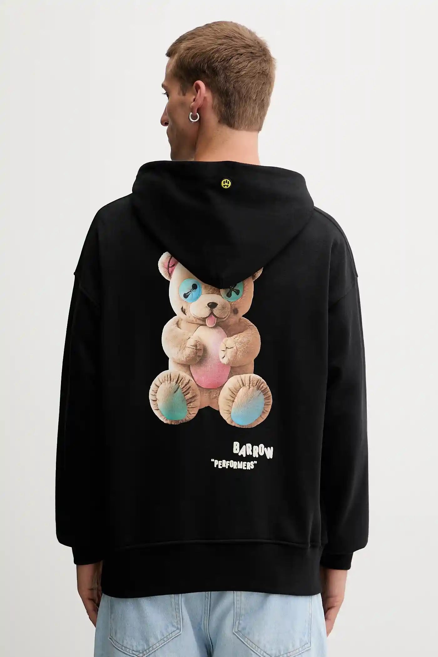 BARROW Felpa con cappuccio Con Logo Avanti e Stampa Retro Orsacchiotto Nera