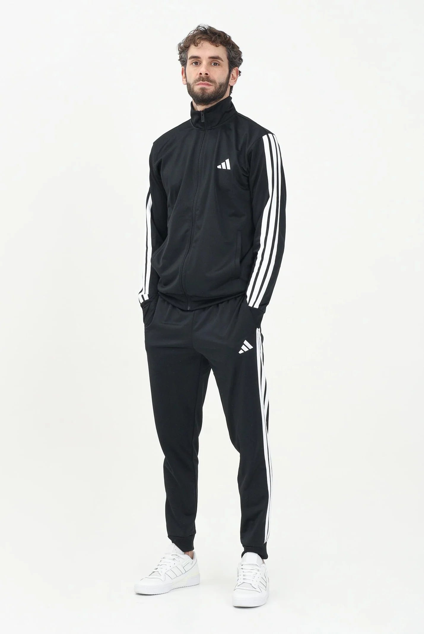 ADIDAS Tuta Leggera Acetata Con Zip Senza Cappuccio Con Strisce Nera