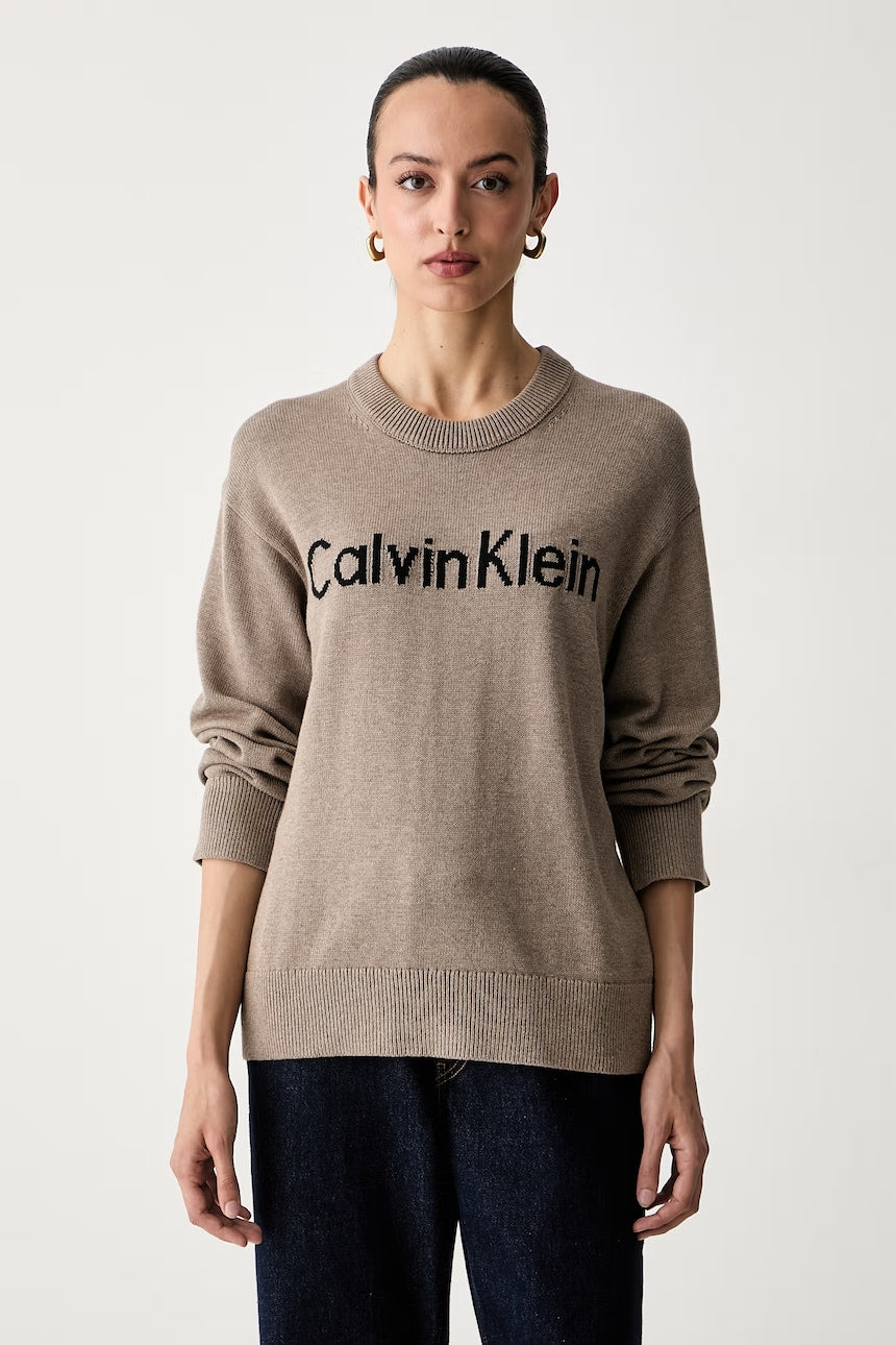 CALVIN KLEIN Maglioncino Donna In Cotone Con Scritta Frontale Marrone FW