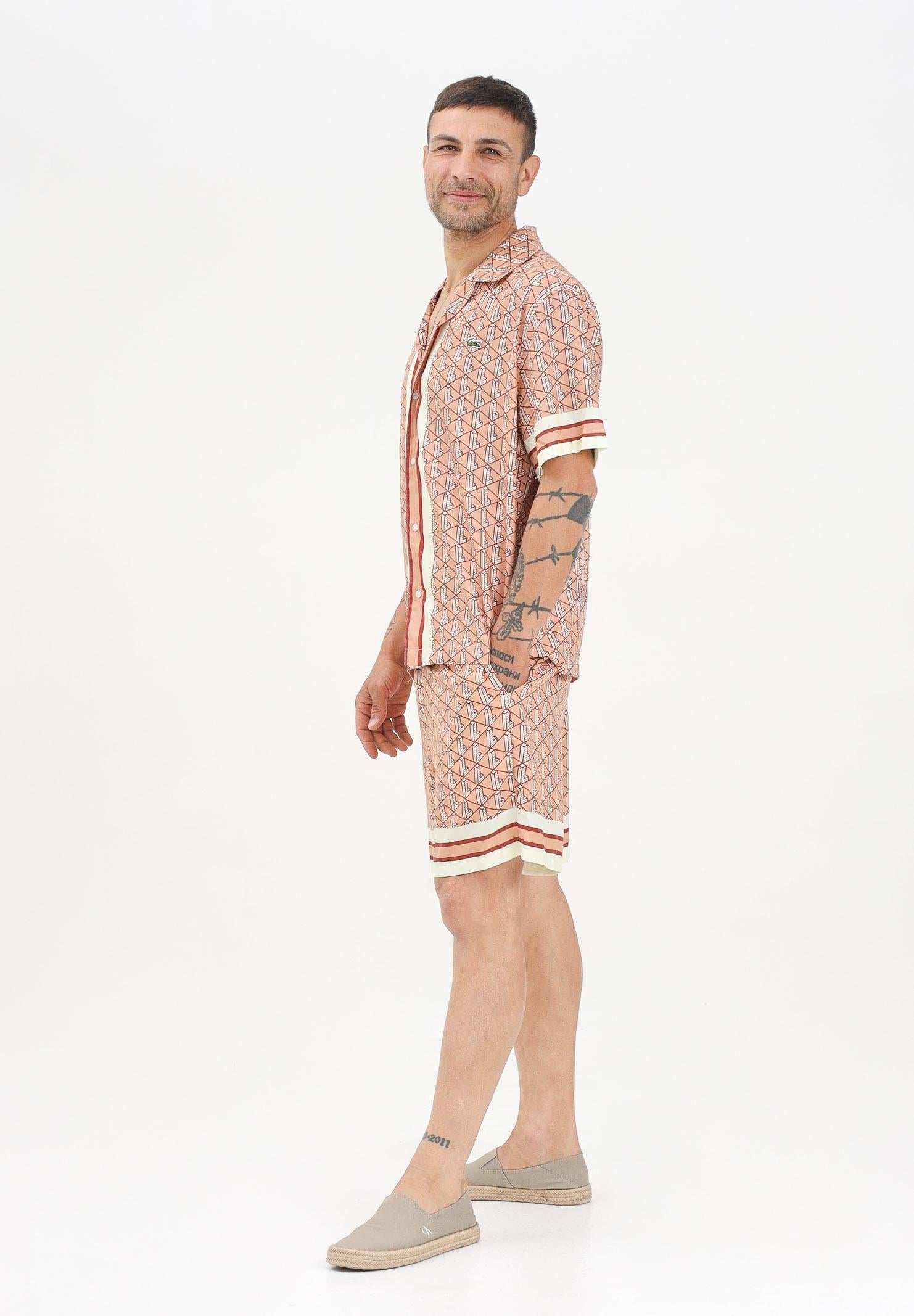 LACOSTE Coordinato Monogram Camicia mezze maniche e pantaloncino Salmone