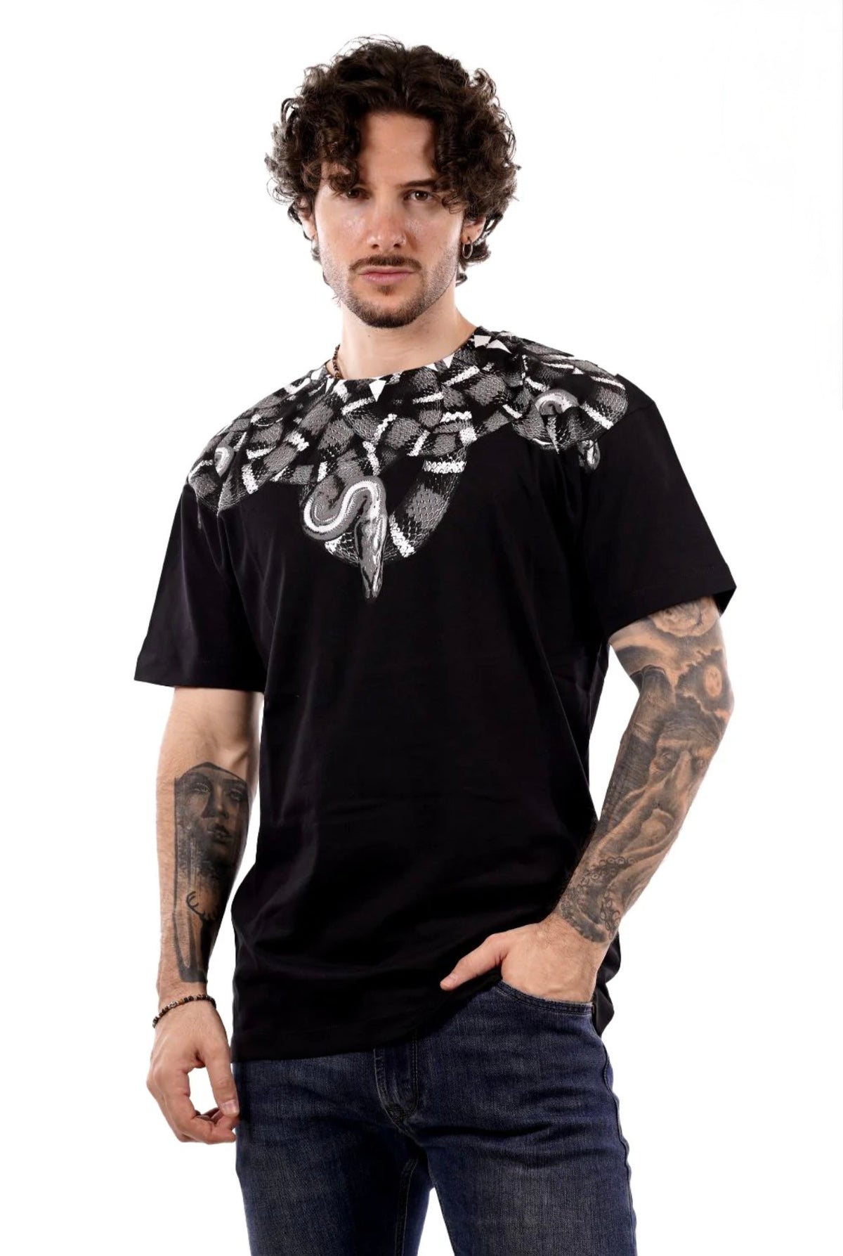 County of milan MARCELO BURLON COUNTY OF MILAN T-Shirt Con Stampa Serpente Nera - Abbigliamento - Tommaseo Clothing