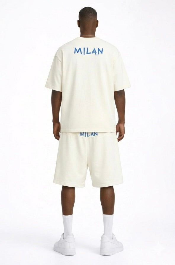 County of milan COUNTY OF MILAN Marcelo Burlon Completino Con Stampa Logo Su T-Shirt E pantaloncino Beige/Blu - foto 2 -