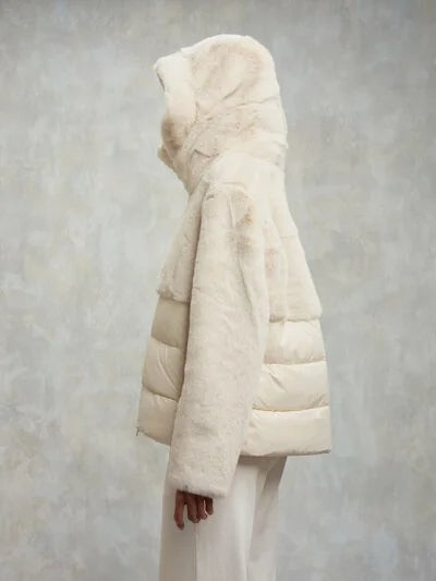 BLAUER Giubbotto Donna Invernale Fasciato Con Pelliccia a Metà Bianco