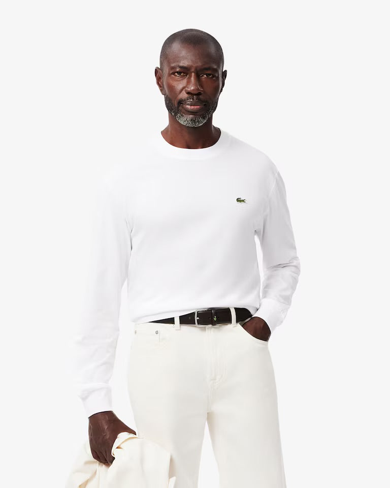 LACOSTE T-Shirt Basic a Maniche Lunghe in Cotone Bianca