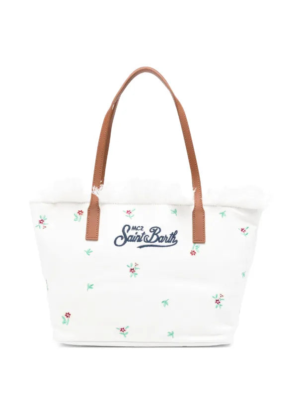Saint Barth SAINT BARTH Borsa City Medium In Cotone Bianca Con Ricamo a Fiori - Borsa - Tommaseo Clothing