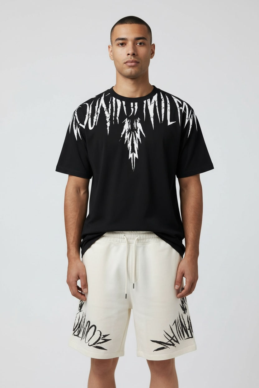County of milan COUNTY OF MILAN Completino Marcelo BURLON T-Shirt Nera Pantaloncino Bianco - COMPLETINO - Tommaseo Cloth