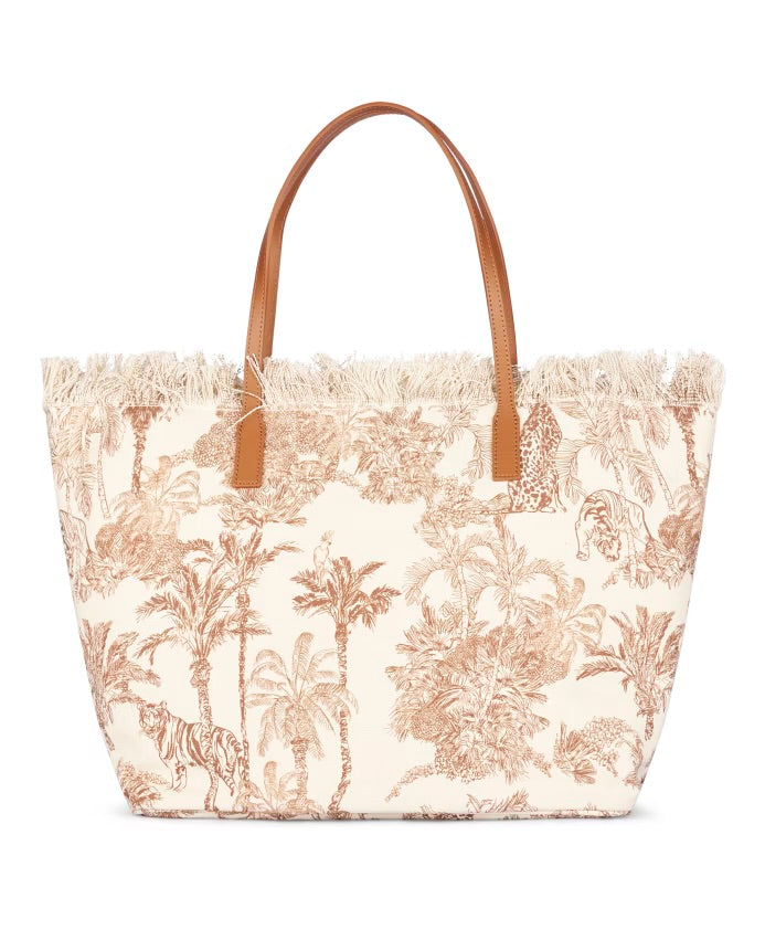 Saint Barth Saint Barth Borsa City Regular IN Canvas Beige Dettagli Marroni Con Frange - foto 2 - Tommaseo Clothing