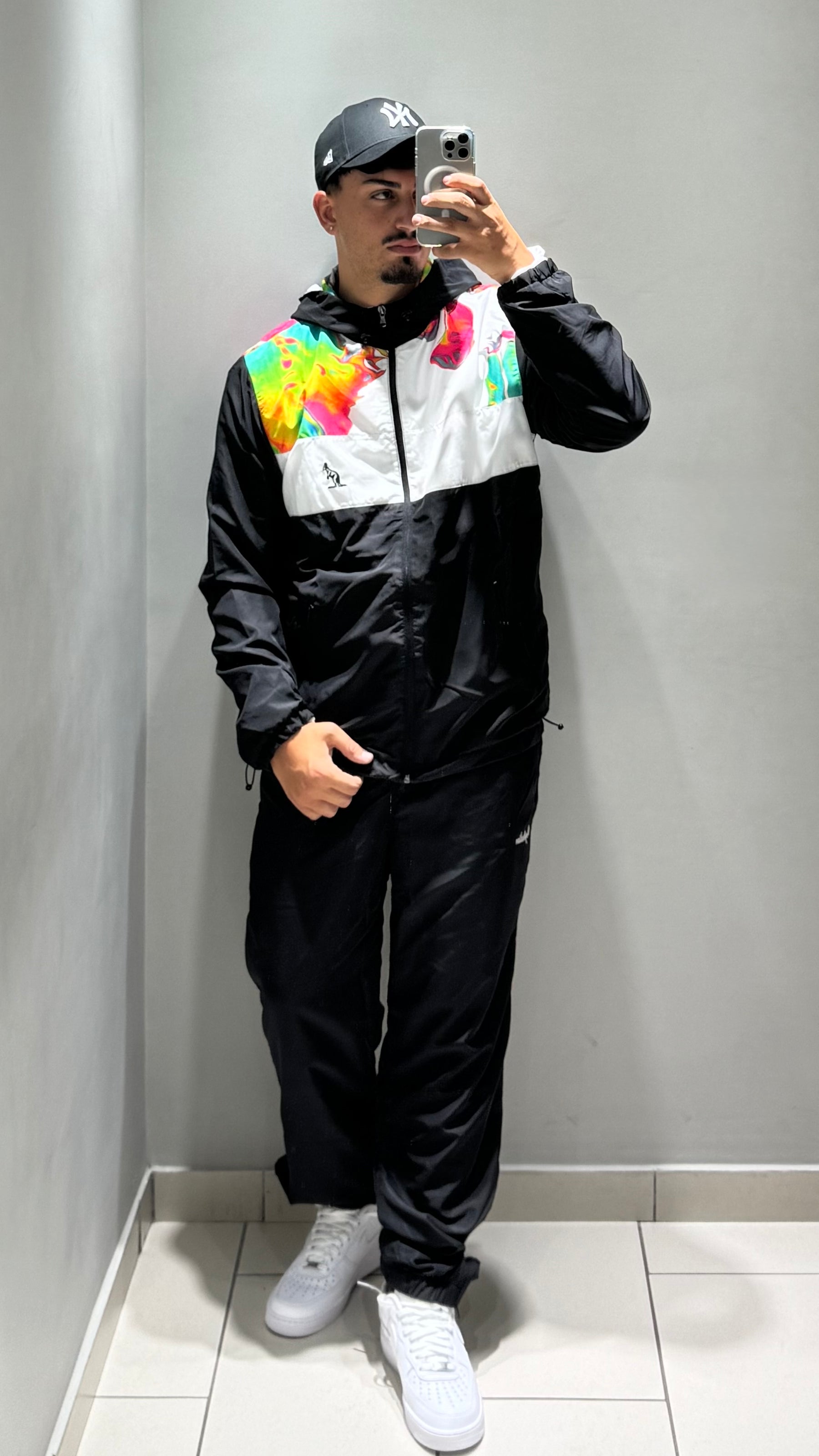AUSTRALIAN Tuta Leggera In Microfibra Con Zip e Cappuccio Bianca/Nera/Fantasia Multicolor