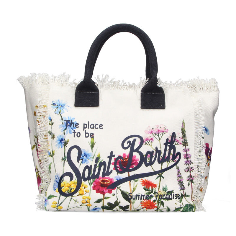 SAINT BARTH Borsa a Spalla Vanity Floreal Garden In Canvas Bianca