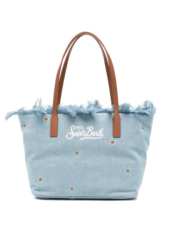 Saint Barth SAINT BARTH Borsa City Medium In Denim Con Ricamo a Fiori - Borsa - Tommaseo Clothing