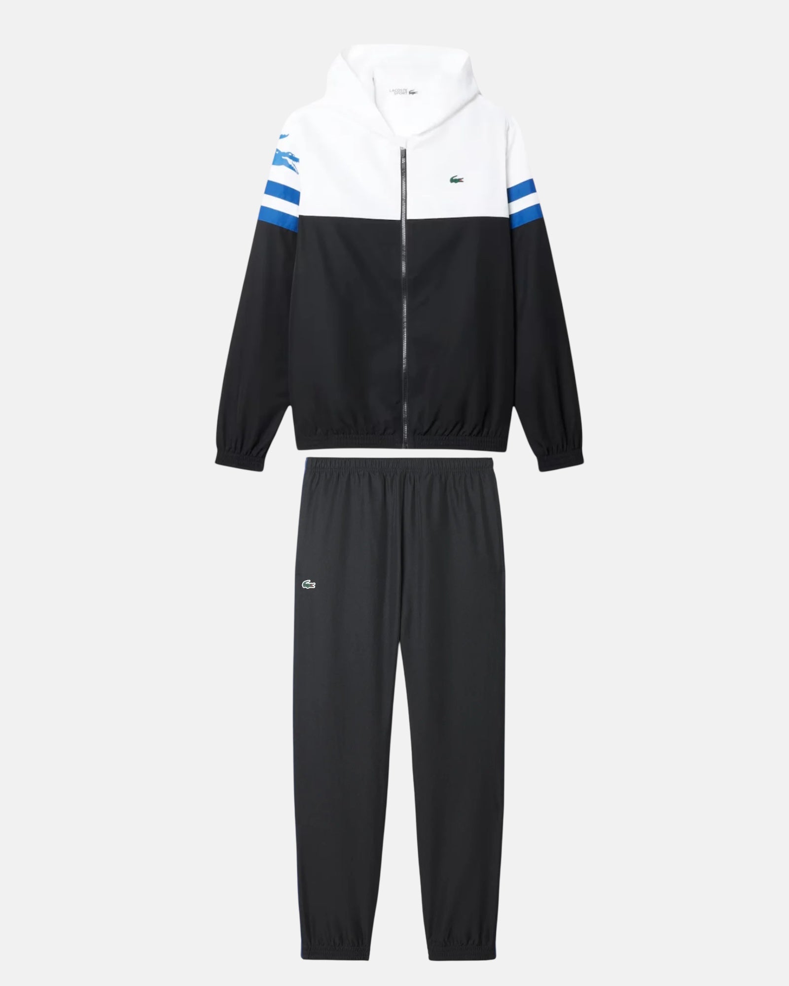 LACOSTE Tuta Leggera In Microfibra Con Zip e Logo Laterale Bianca/Nera/Blu
