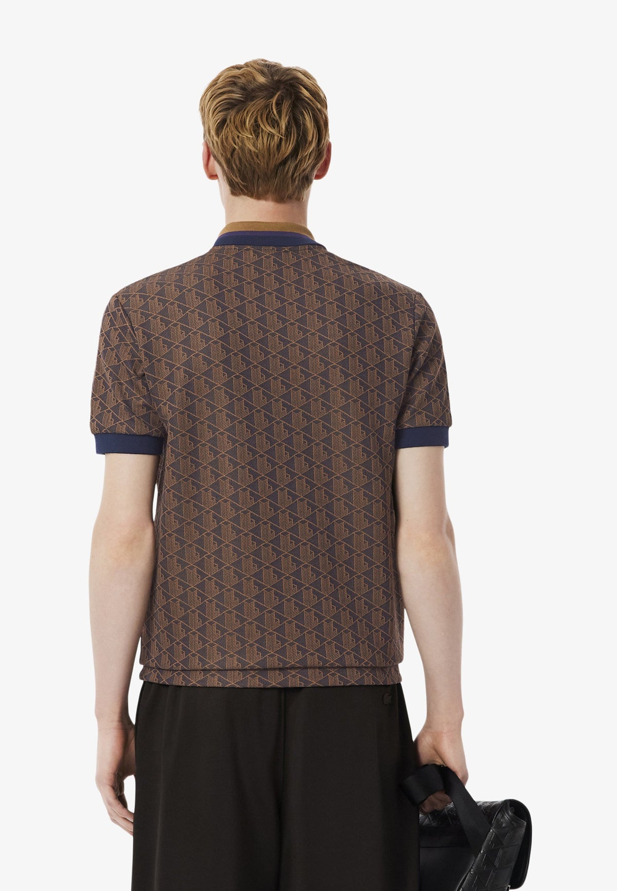 LACOSTE Polo Linea Monogram in Tessuto Jacquard Moro e Blu