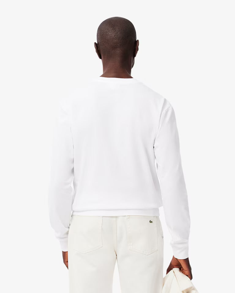 LACOSTE T-Shirt Basic a Maniche Lunghe in Cotone Bianca