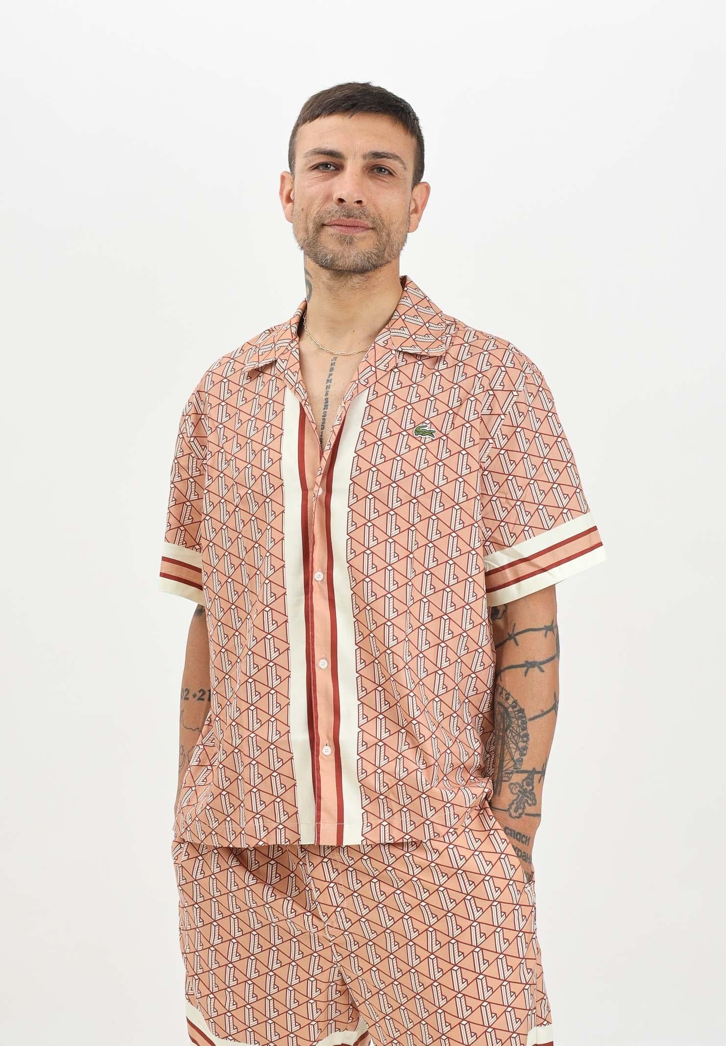 LACOSTE Coordinato Monogram Camicia mezze maniche e pantaloncino Salmone