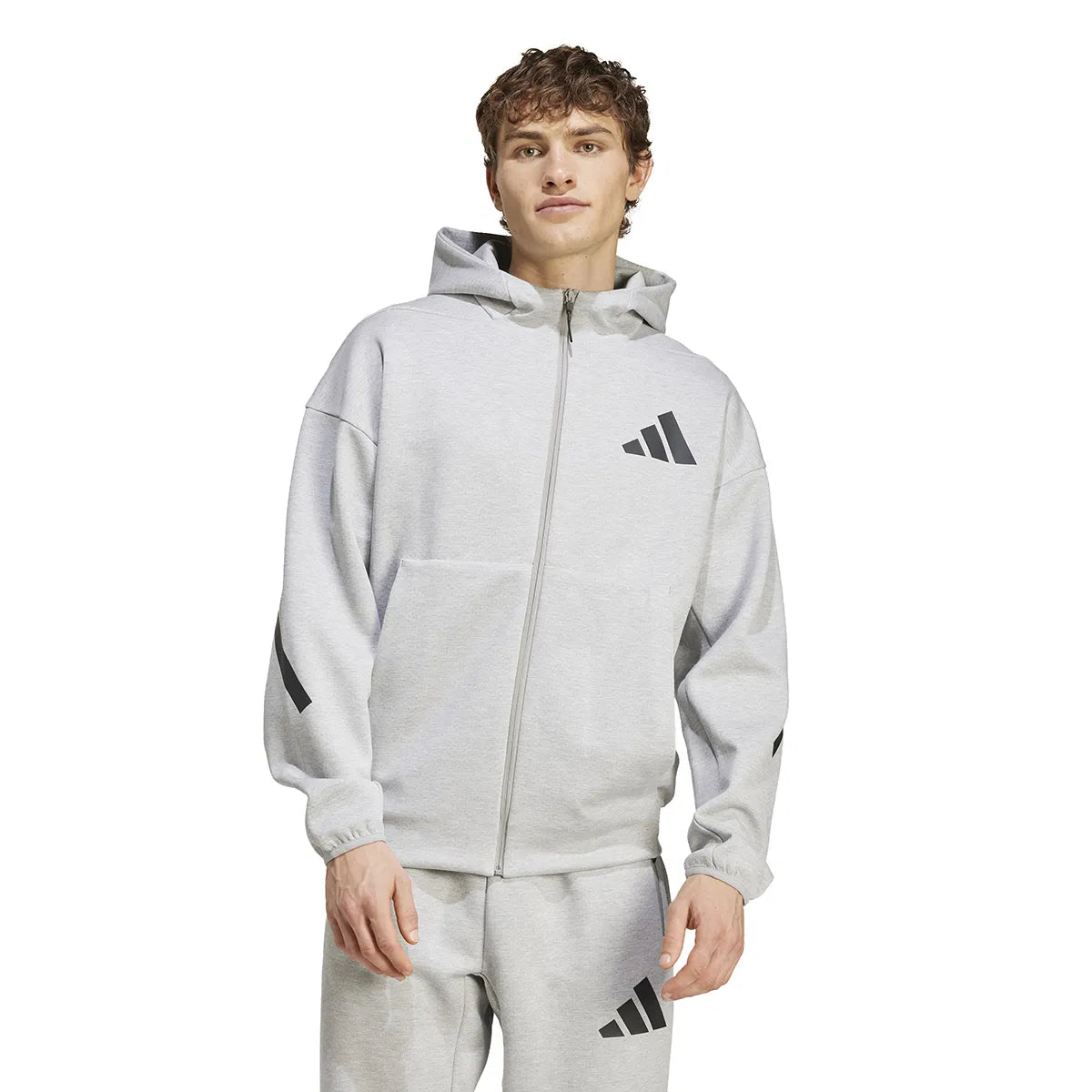 ADIDAS Tuta Leggera In Cotone Con Zip Con Cappuccio e Logo Grigi