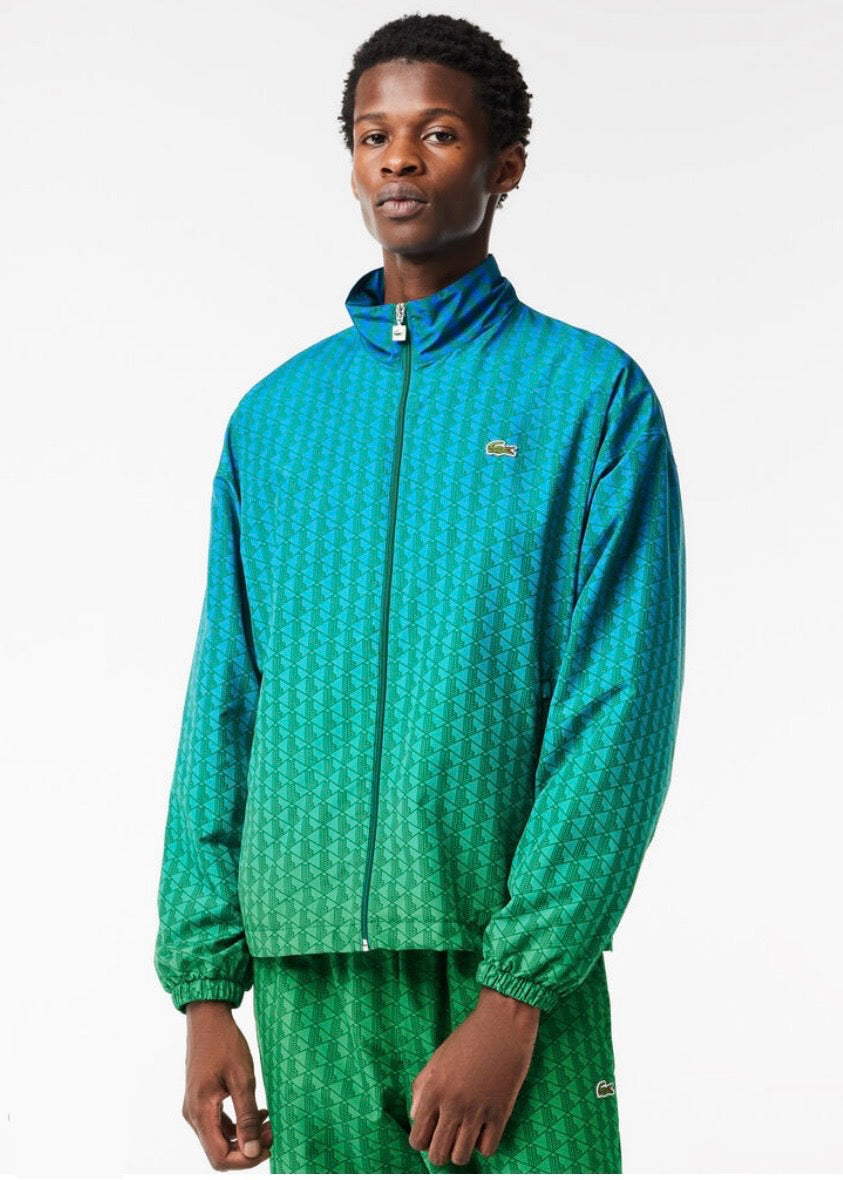 LACOSTE Tuta Leggera Monogram In Microfibra Con Zip Verde