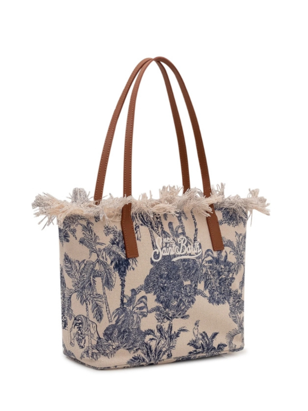 Saint Barth Saint Barth Borsa City Bag Mid IN Canvas Jungle Oceania Con Frange Panna Dettagli Blu - foto 2 - Tommaseo Cl