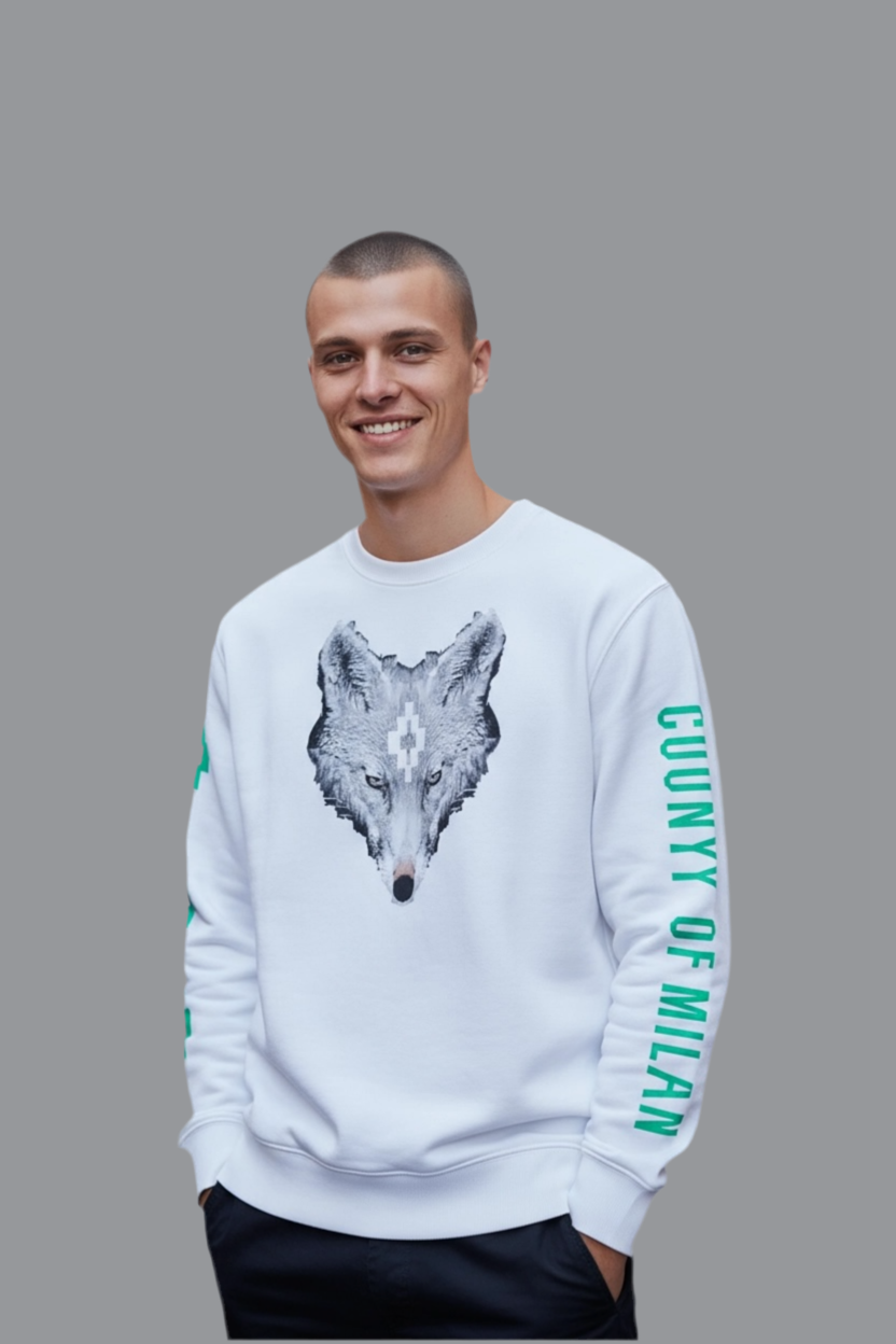 County of milan COUNTY OF MILAN Felpa Con Stampa Lupo Girocollo Nera/Verde - foto 2 - Tommaseo Clothing