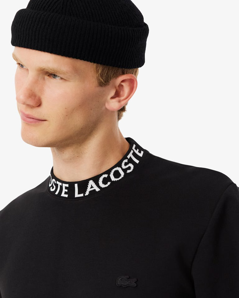 LACOSTE Felpa Girocollo Scritta Sul Collo Nera