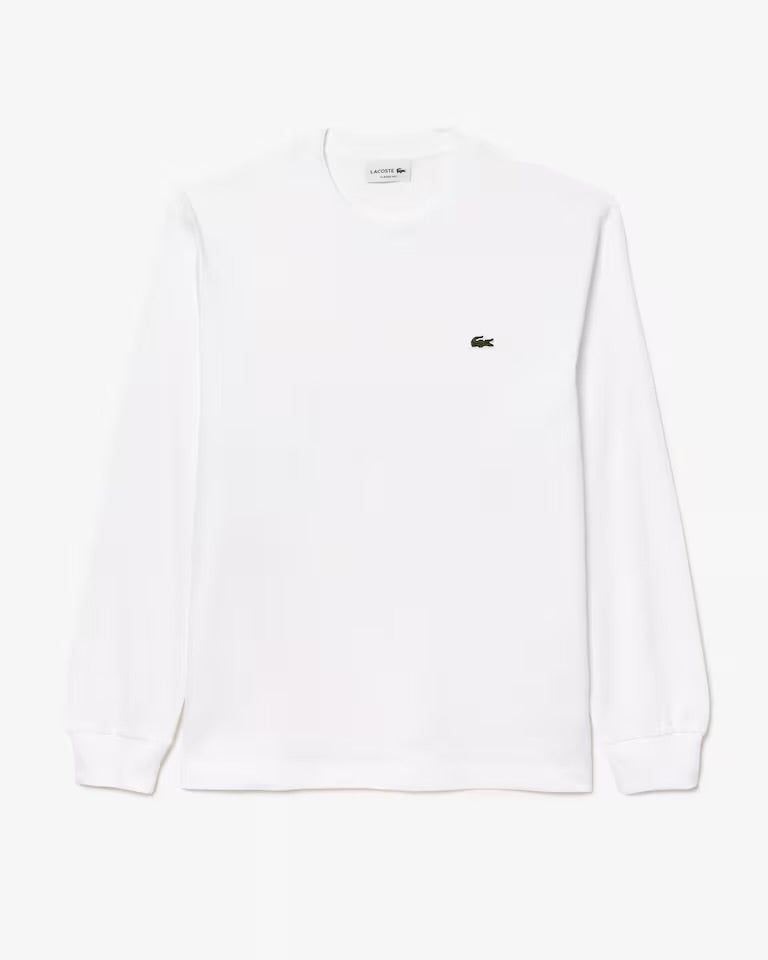 LACOSTE T-Shirt Basic a Maniche Lunghe in Cotone Bianca