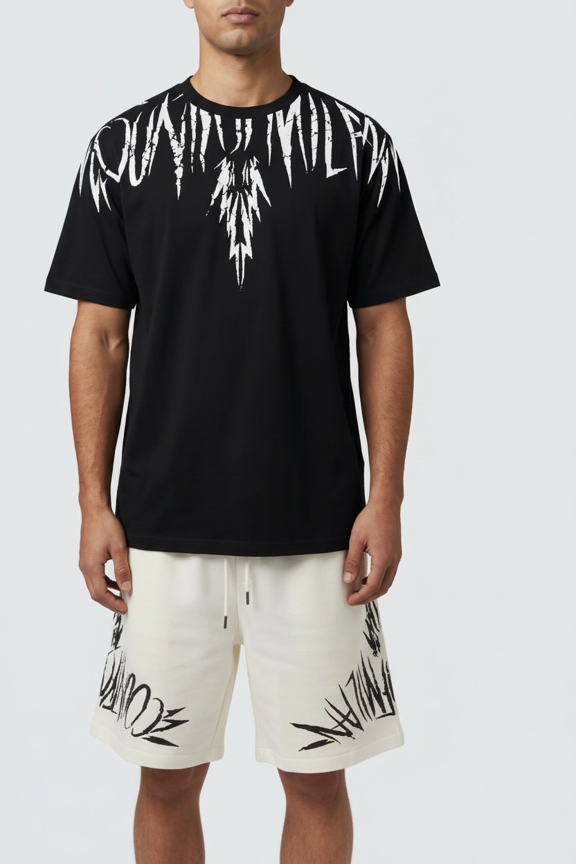 County of milan COUNTY OF MILAN Completino Marcelo BURLON T-Shirt Nera Pantaloncino Bianco - foto 2 - Tommaseo Clothing