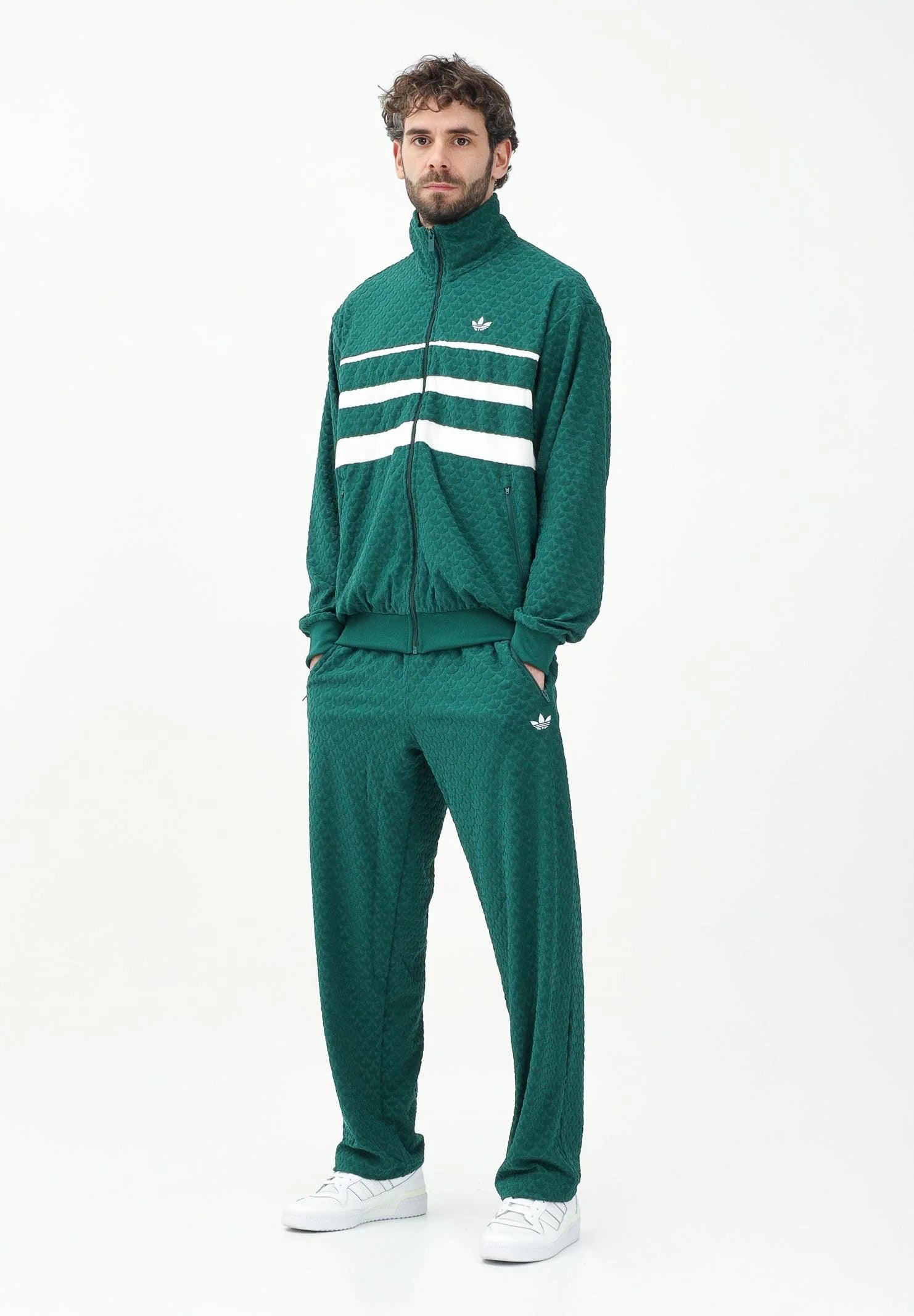 ADIDAS Tuta Monogram Leggera Con Zip Verde/Bianca