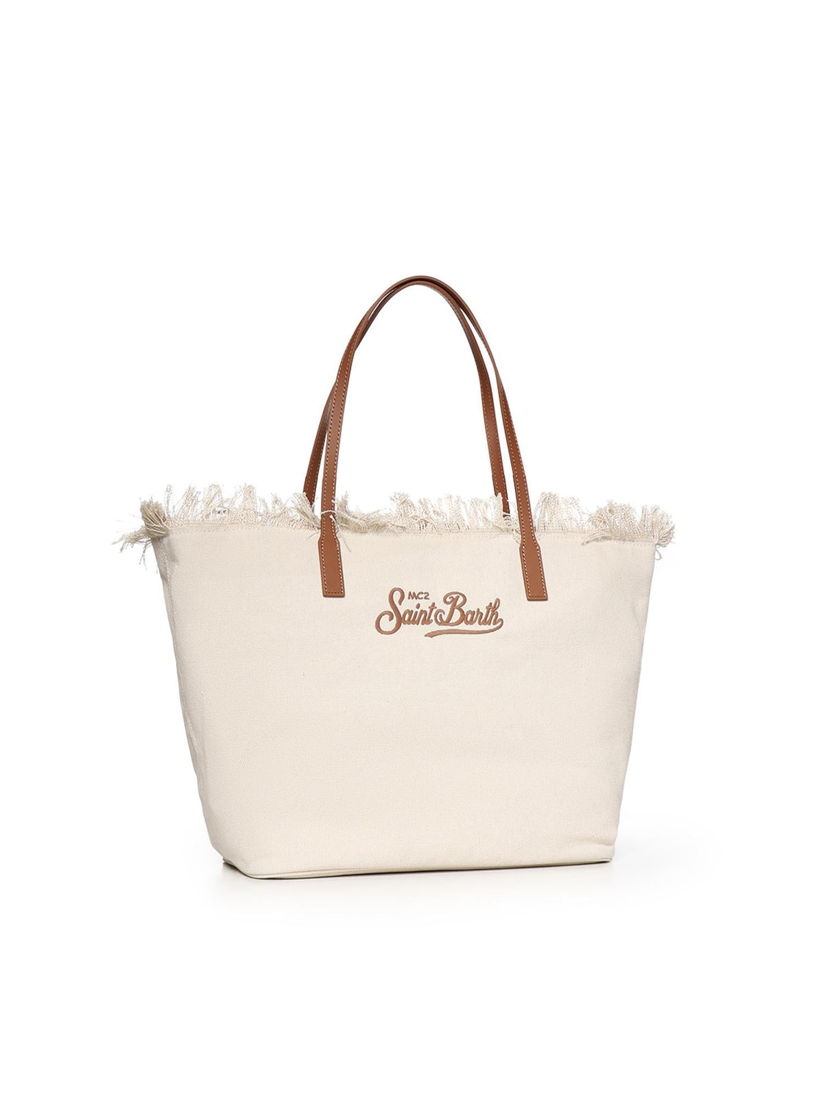 Saint Barth SAINT BARTH BORSA CITY REGULAR IN CANVAS PANNA CON FRANGE Logo Ricamato Marrone Beige - foto 2 - Tommaseo Cl