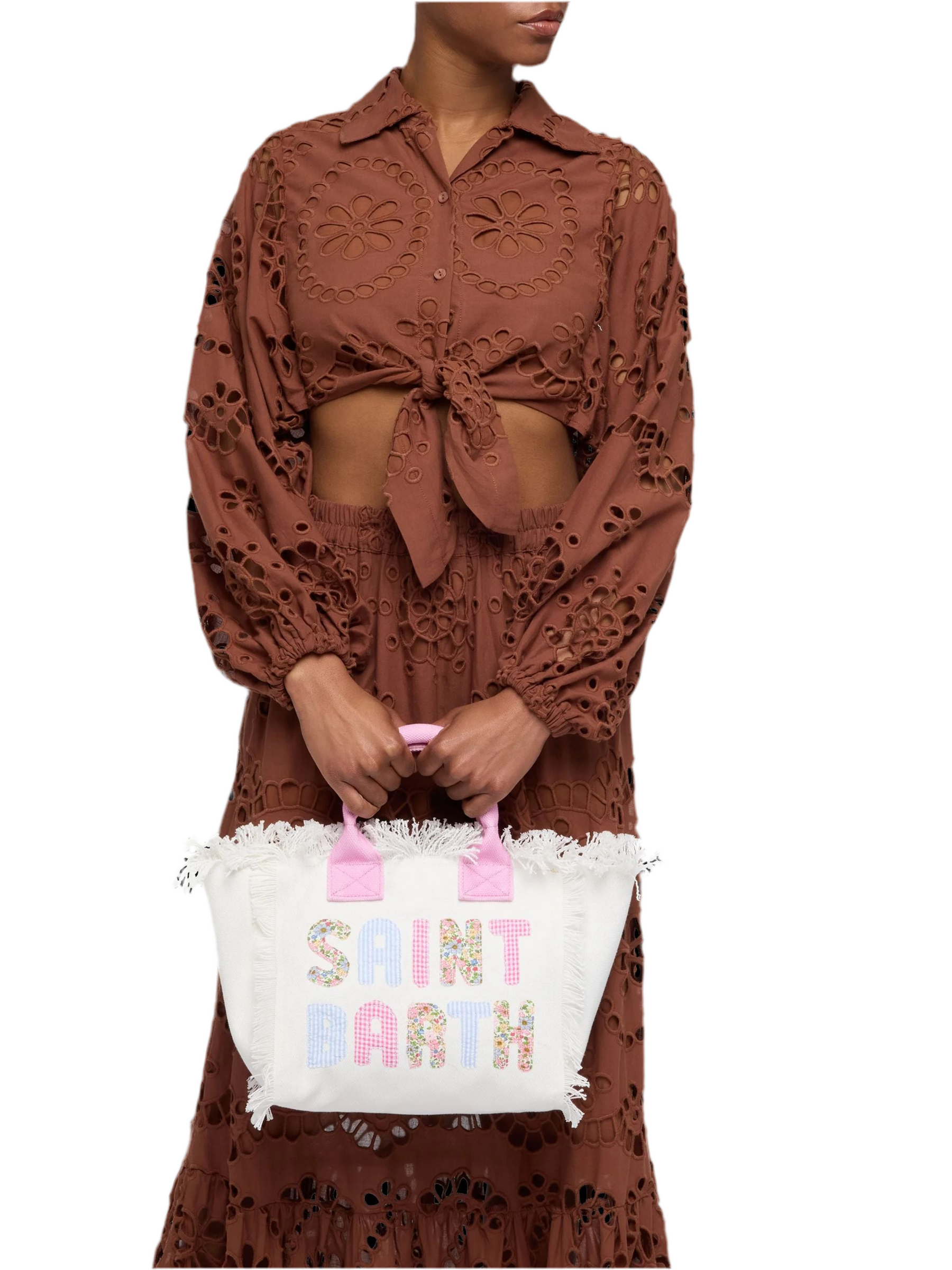 SAINT BARTH Borsa a Mano Colette Multic Patch Bianca/Rosa