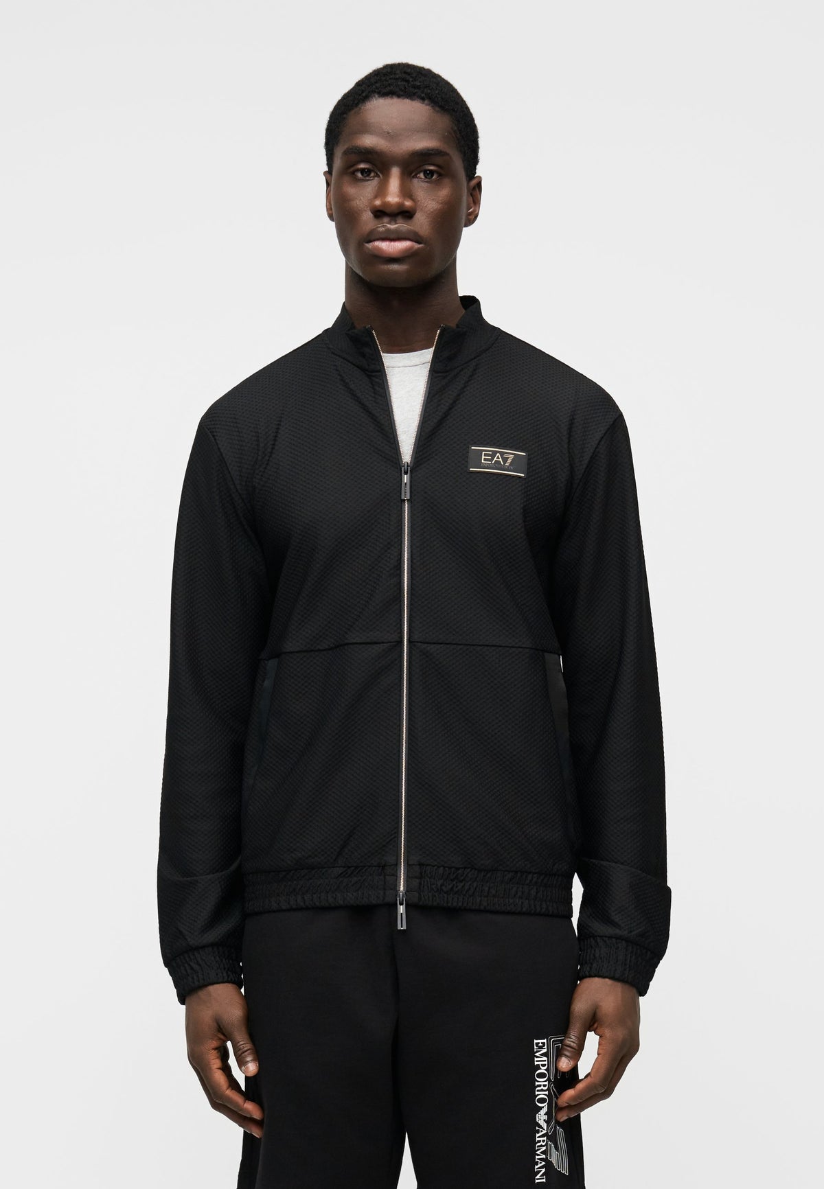 EMPORIO ARMANI Tuta Acetata Nido D’ape Con Zip Nera