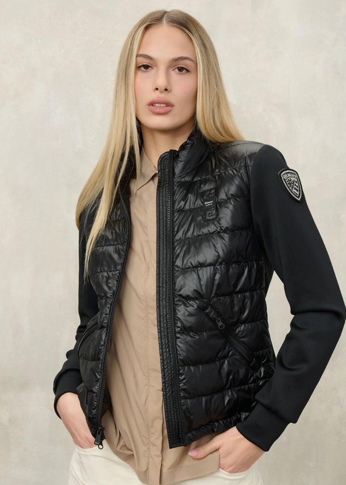 Blauer BLAUER Haskel Antivento Donna Meta Fasciato Metà Liscio Senza Cappuccio Nero - ANTIVENTO - Tommaseo Clothing