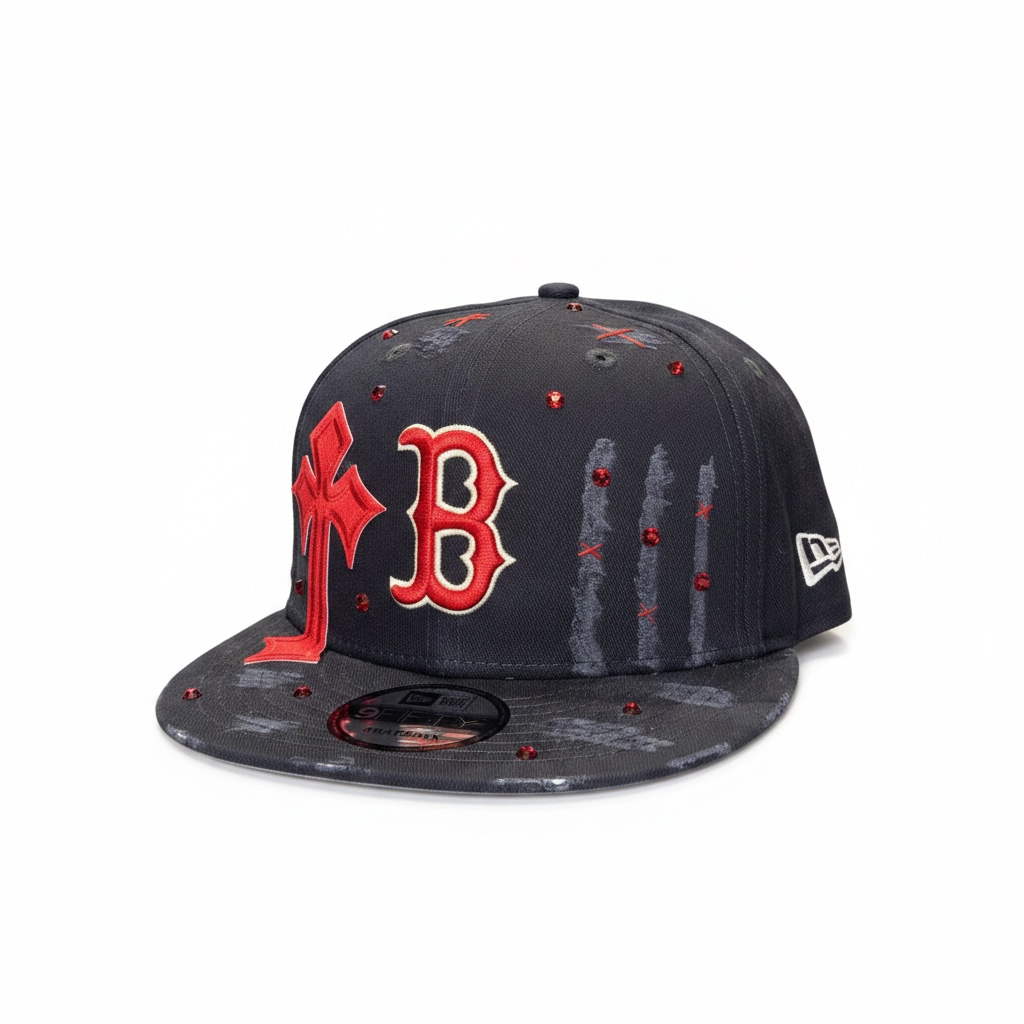 NEW ERA CUSTOM “Boston Red Sox” Mod Chrome Hearts e Swarovski Blu/Rosso