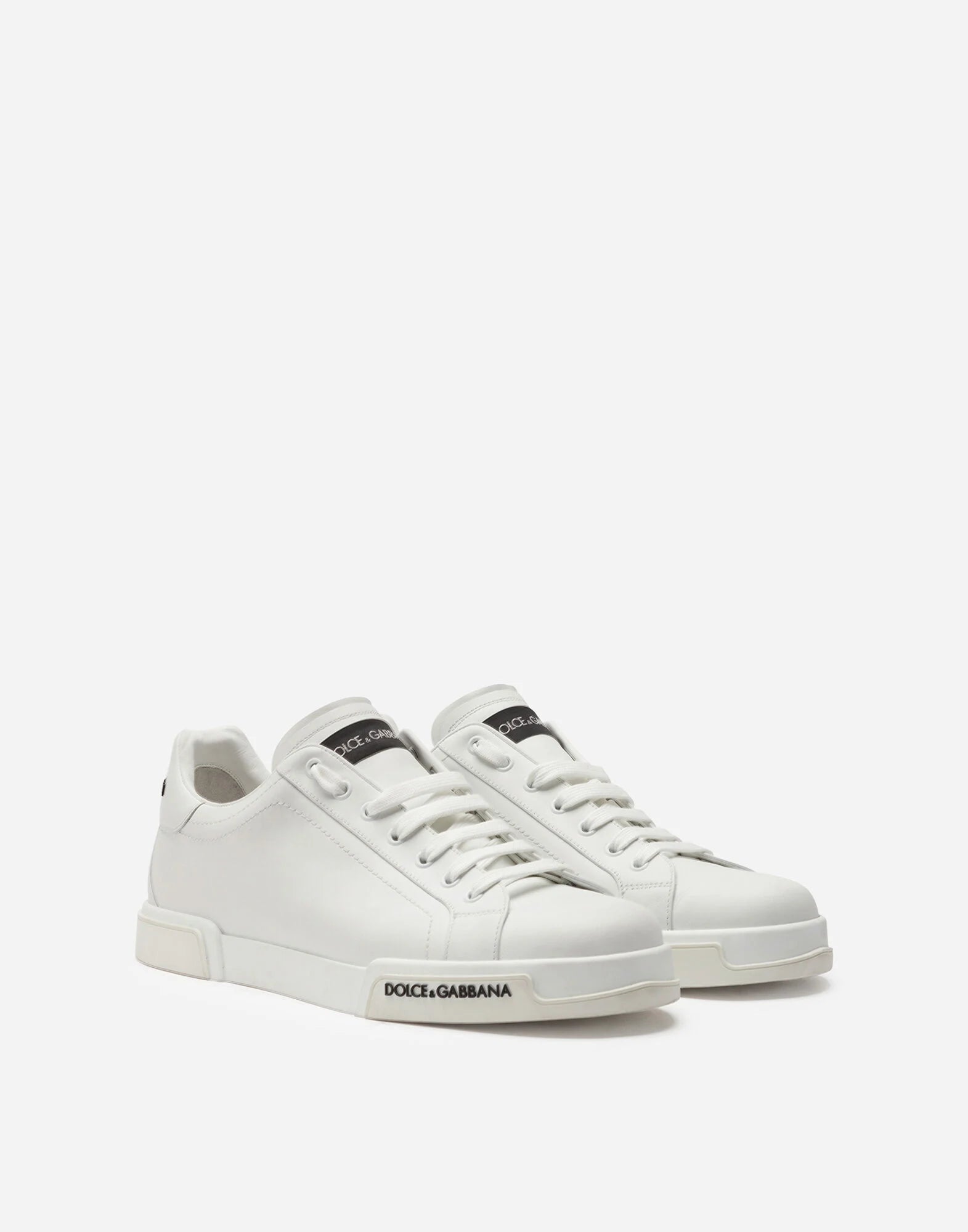 DOLCE&GABBANA Sneakers Bianca In Pelle Linea PORTOFINO in vitello nappato Bianca