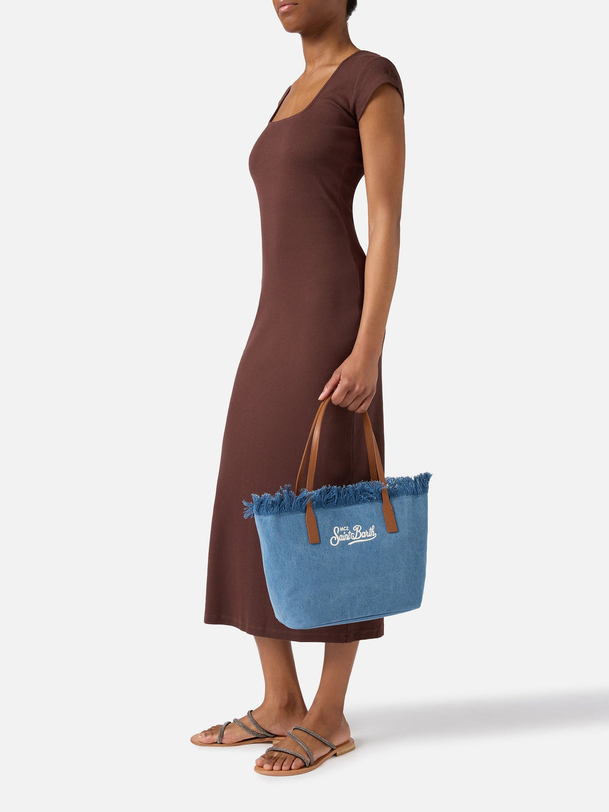 Saint Barth Saint Barth Borsa Shopper City Medium IN Tessuto Denim Con Frange - foto 2 - Tommaseo Clothing