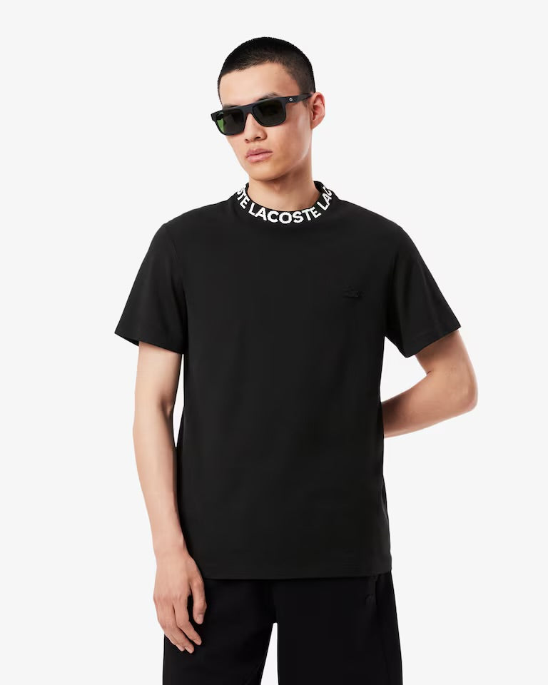 LACOSTE T-Shirt Con Scritta Sul Collo Nera