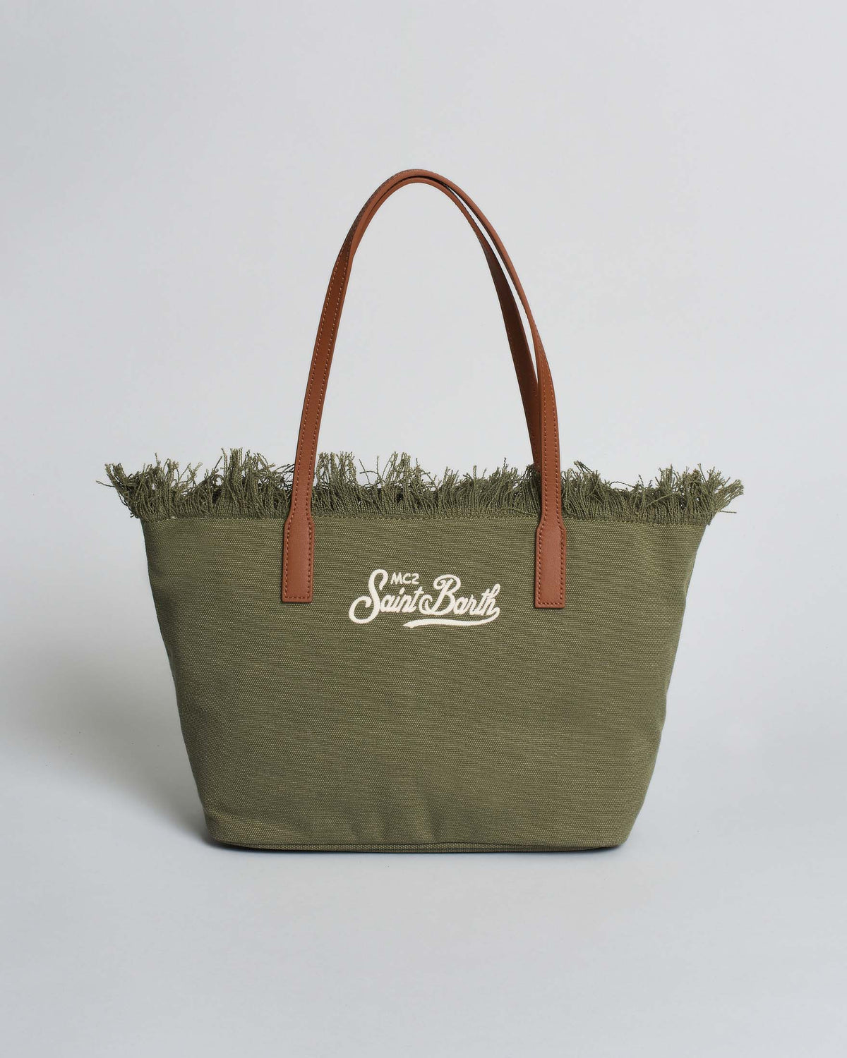 Saint Barth SAINT BARTH Borsa City Medium in cotone Verde Militare con chiusura a zip e frange - Borsa - Tommaseo Clothi