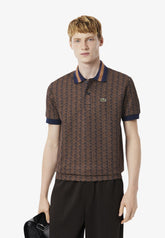 LACOSTE Polo Linea Monogram in Tessuto Jacquard Moro e Blu